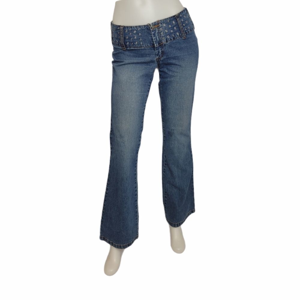 Y2K‎ jeans Extreme Limit low rise stretch grommet waist flare blue S/6